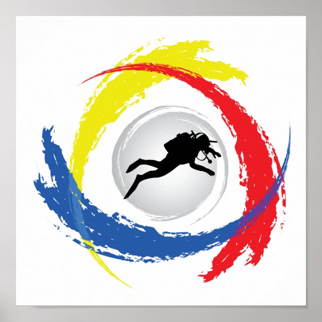 Scuba Diving Tricolor Emblem Poster (Vorne)