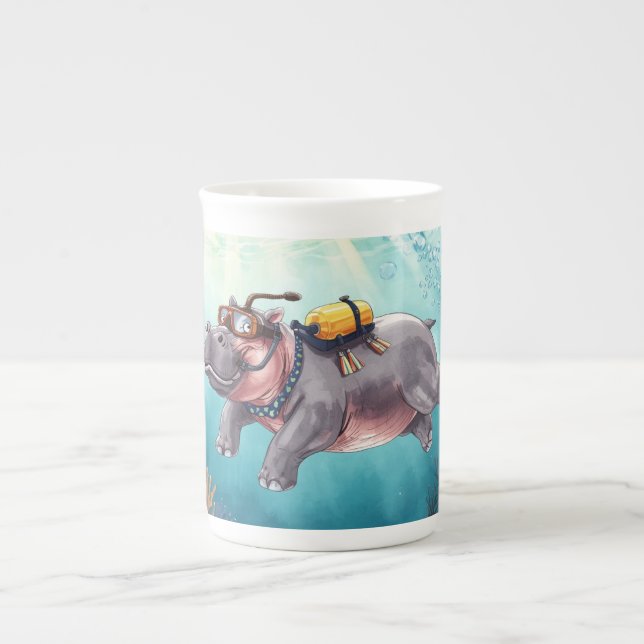 Scuba Hippo underwater Prozellantasse (Vorderseite)