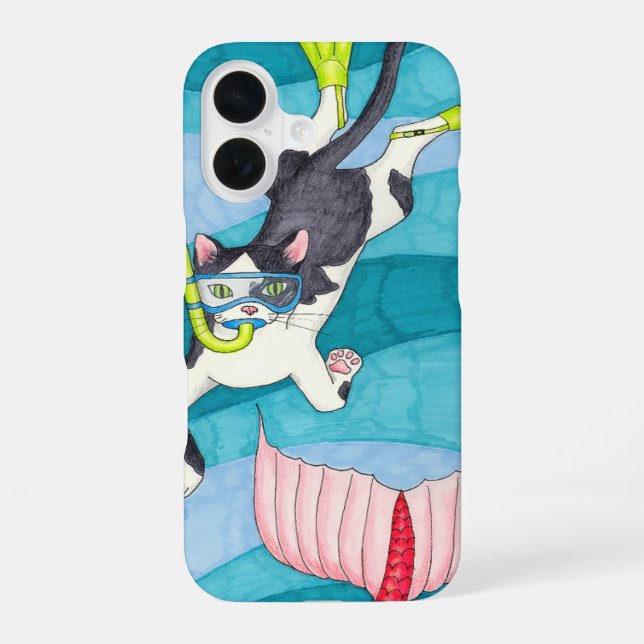Scuba Kitty Phone Case iPhone 16 Hülle (Rückseite)