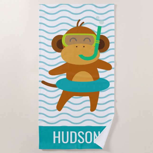 Scuba Monkey Personalisiert Beach Handtuch (Vorderseite)
