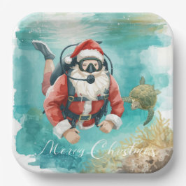 Scuba Santa Underwater Christmas Pappteller