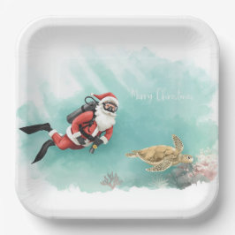 Scuba Santa Underwater Christmas Pappteller