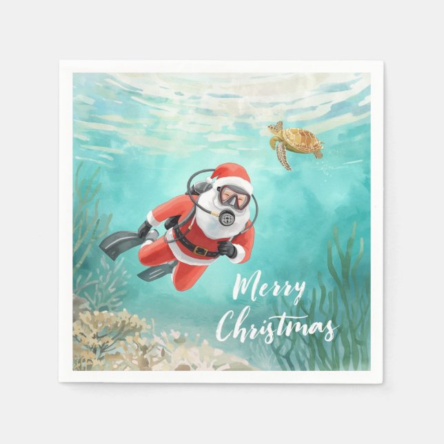 Scuba Santa Underwater Christmas Serviette (Vorderseite)
