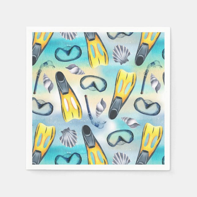 Scuba Snorkel Birthday Party Blue Serviette (Vorderseite)