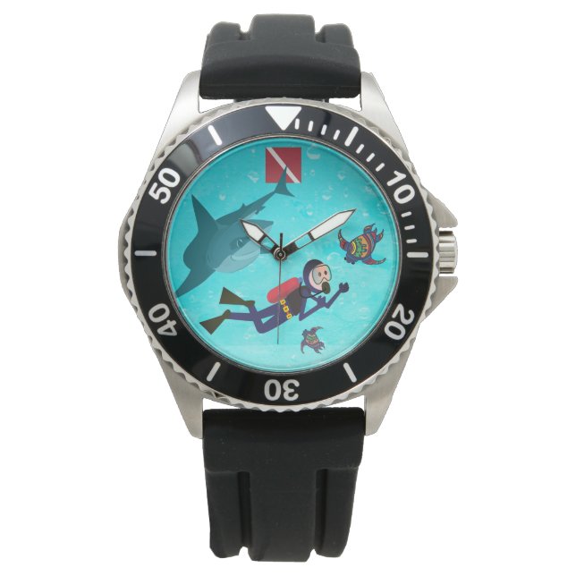 SCUBA TAUCHT MIT SHARK UND TURTLE ARMBANDUHR (Vorderseite)