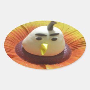 Sculpted Bird in Sunflower Art Print Ovaler Aufkleber