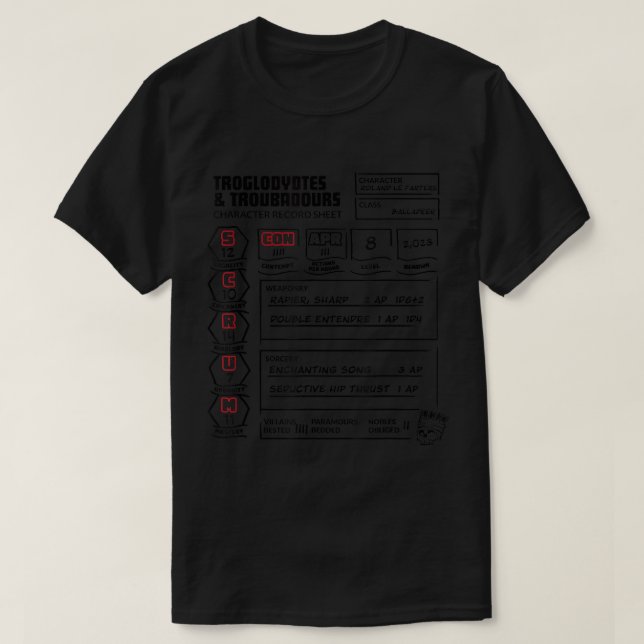Scum Con Character Sheet T - Shirt (Design vorne)