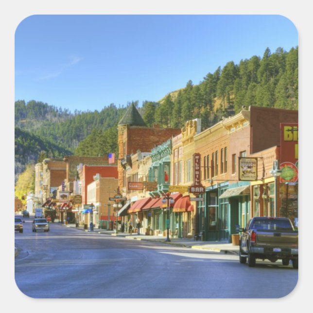 SD, Deadwood, Historic Gold Mining town Quadratischer Aufkleber (Vorderseite)
