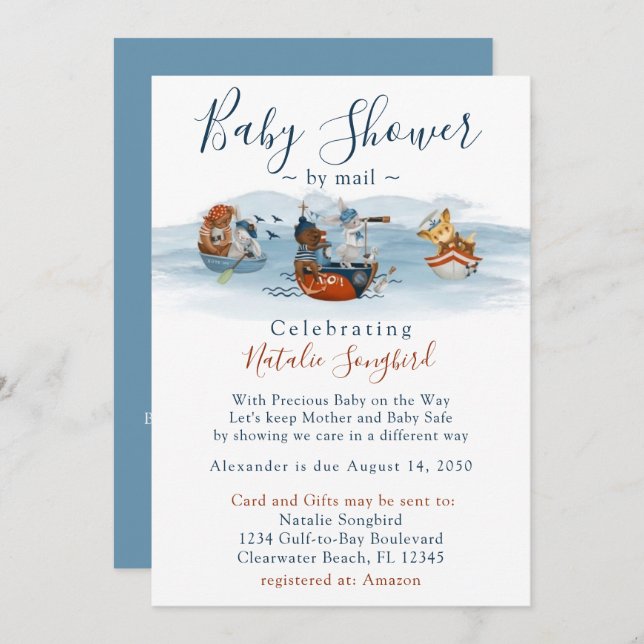 Sea Adventures Nautical Baby Shower by Mail Einladung (Vorne/Hinten)