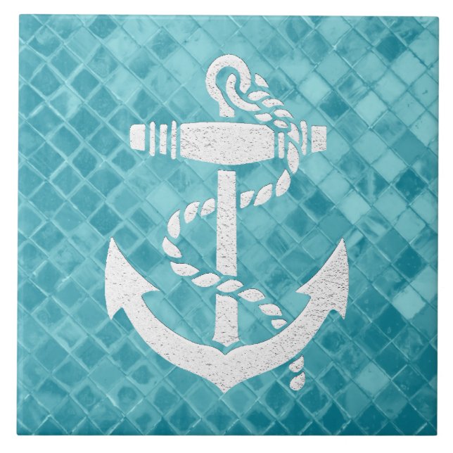 Sea Anchor auf Aqua Sea Glass Pattern Fliese (Vorderseite)