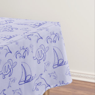 Sea animals and sailboat one line drawing pattern tischdecke