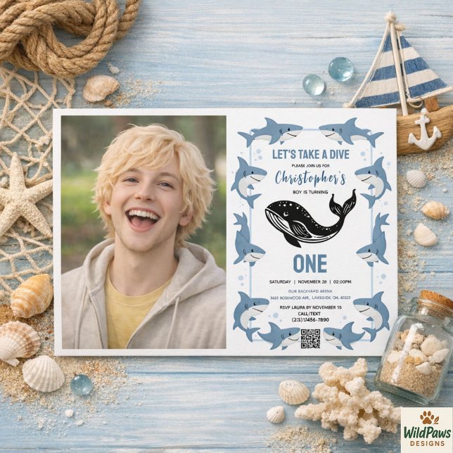 Sea Animals Shark 1st Birthday | Under the Sea  Einladung (Sea Animals Shark 1st Birthday | Under the Sea Invitation
)
