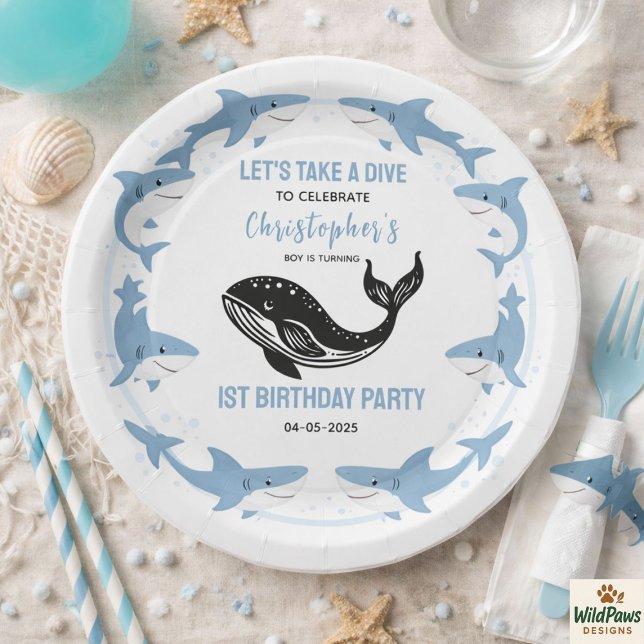 Sea Animals Shark 1st Birthday | Under the Sea  Pappteller (Sea Animals Shark 1st Birthday | Under the Sea Paper Plates
)
