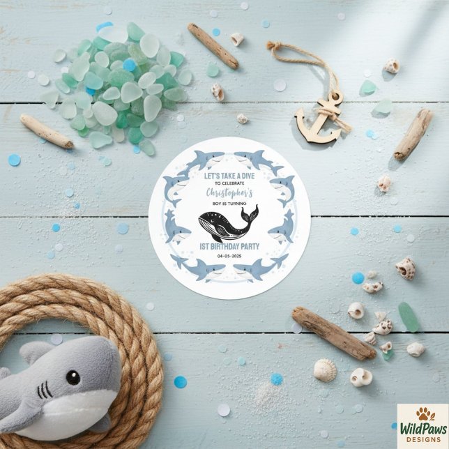 Sea Animals Shark 1st Birthday | Under the Sea  Runder Aufkleber (Sea Animals Shark 1st Birthday | Under the Sea Classic Round Sticker
)