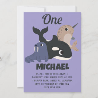 Sea Animes Einfache moderne Niedliche First Birthd Einladung