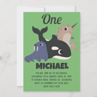 Sea Animes Einfache moderne Niedliche First Birthd Einladung