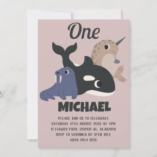 Sea Animes Einfache moderne Niedliche First Birthd Einladung