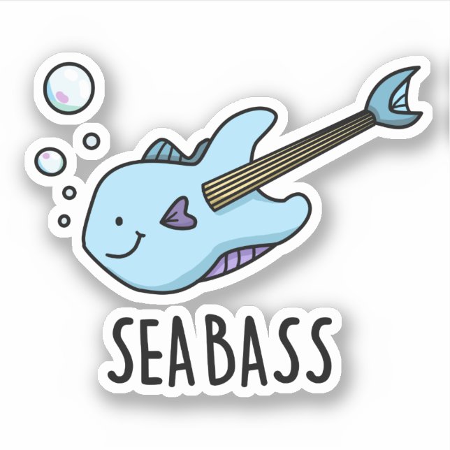 Sea Bass Funny Bass Guitar Fish Puff Aufkleber (Vorderseite)