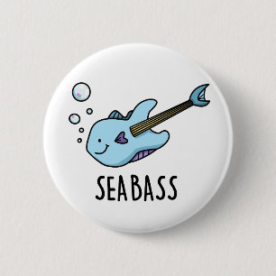 Sea Bass Funny Bass Guitar Fish Puff Button
