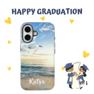 Sea Beach Sky Bird und Personalisierter Name iPhone 16 Hülle