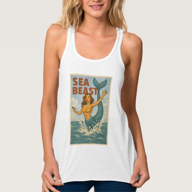 Sea Beast Retro Mermaid | Funny Coastal Beach Life Tank Top (Vorderseite)