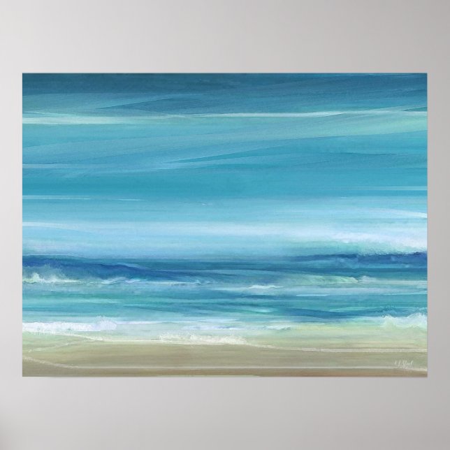 Sea Blue Beach Abstrakt Watercolor Ocean Waves Poster (Vorne)