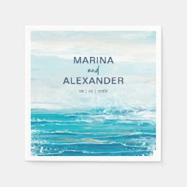 Sea Blue Beach Waves Coastal Watercolor Hochzeit Serviette