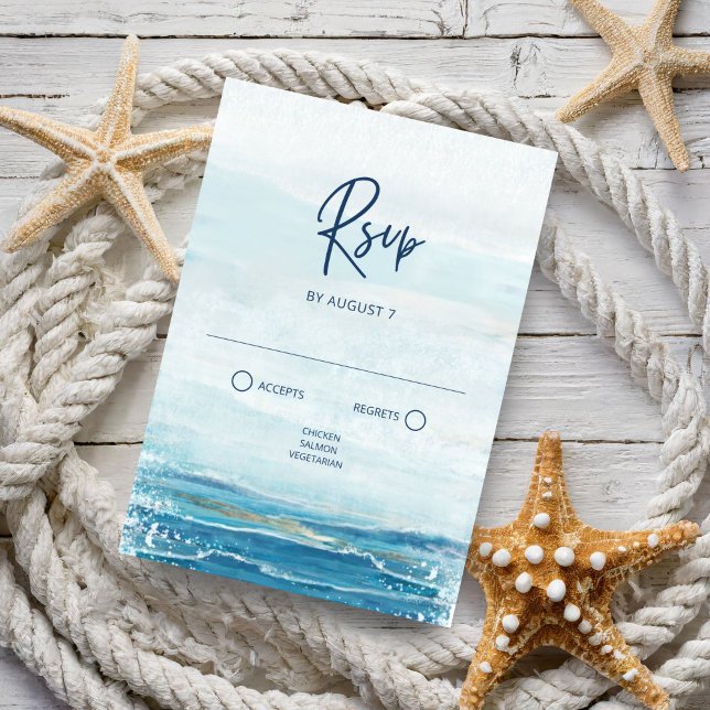 Sea Blue Beach Waves Coastal Wedding RSVP (Von Creator hochgeladen)