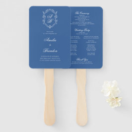 Sea Blue Botanical Monogram Wappen Wedding Program Fächer