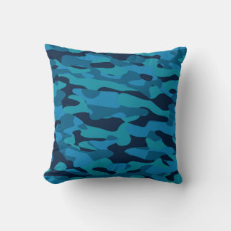 sea blue, midnight blue, teal blue, and blue camo kissen