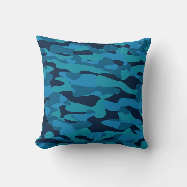 sea blue, midnight blue, teal blue, and blue camo kissen (Vorderseite)