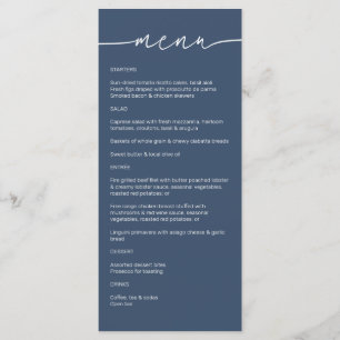 Sea Blue ・ Moderne Minimalistische Script Wedding Menükarte