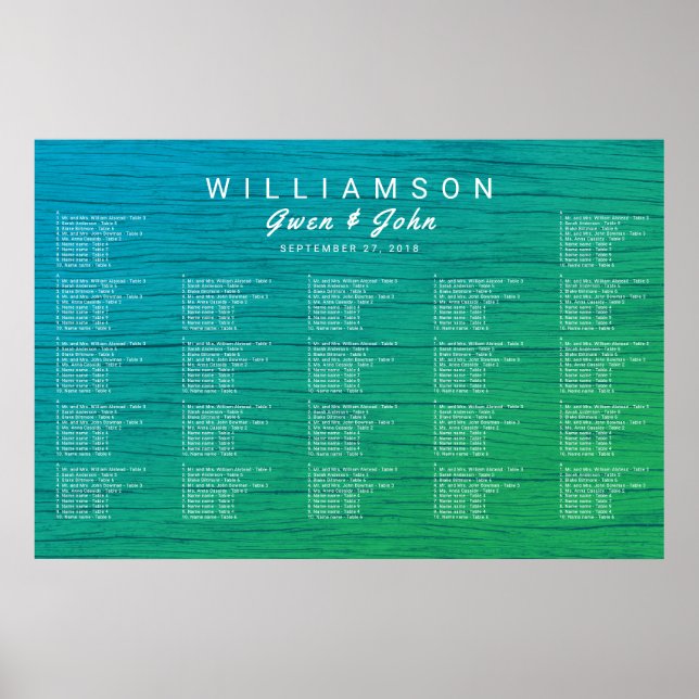 Sea Blue n Green Wedding Reception Seating Chart Poster (Vorne)