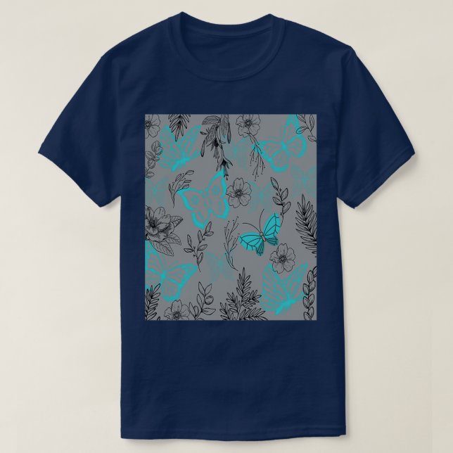 Sea Blue Schmetterlinge im ultimativen Grauwald T-Shirt (Design vorne)