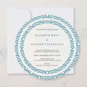 Sea Blue Stilisierte Waves Elegant Beach Wedding Einladung