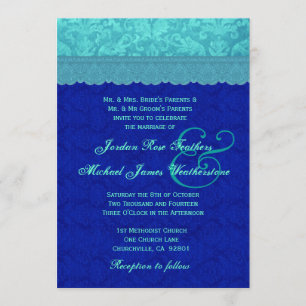 Sea Blue und Royal Blue Damask Wedding G500G Einladung