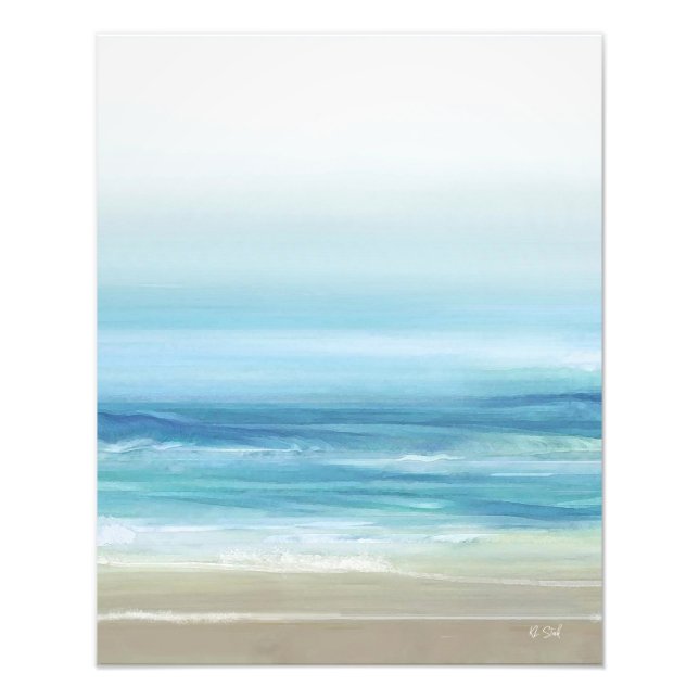 Sea Blue Watercolor Ocean Waves Küstenstrand Fotodruck (Vorne)