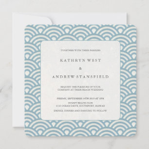 Sea Blue + White Pattern Beach Hochzeitsempfang Einladung