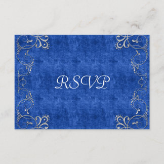 Sea Blue & White Velvet Deko Diamond Wedding RSVP Karte