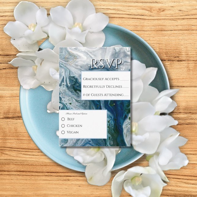 Sea Blues Alcohol Ink Paint Elegant Wedding  Begleitkarte (Von Creator hochgeladen)