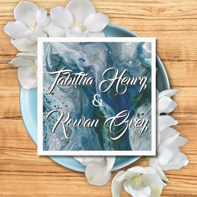 Sea Blues Alcohol Ink Paint Elegant Wedding  Serviette (Von Creator hochgeladen)