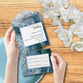 Sea Blues Alcohol Ink Wedding Invitation Elegance All In One Einladung