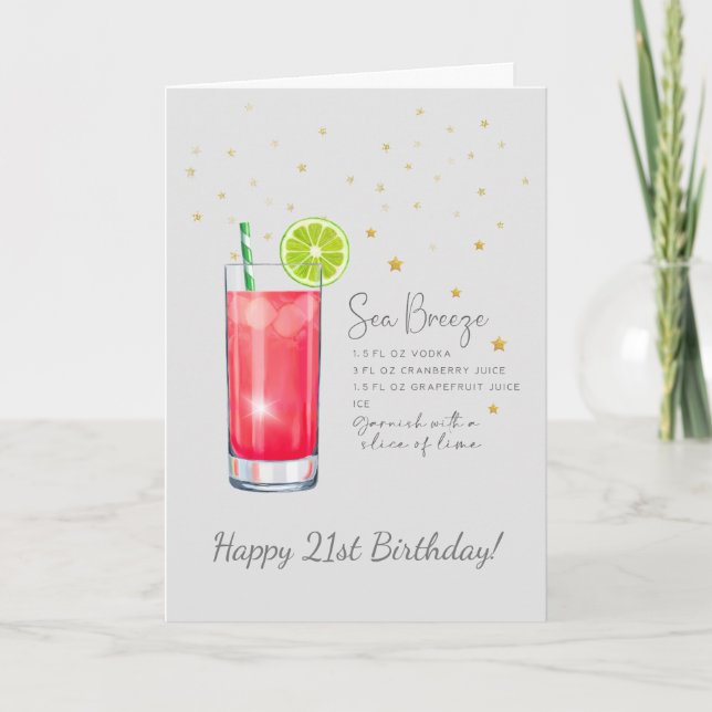 Sea Breeze Cocktail 21. Happy Birthday Card Karte (Vorderseite)