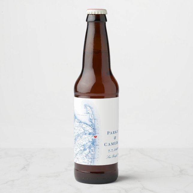 Sea Bright New Jersey Karte Elegante Hochzeit Bierflaschenetikett (Vorderseite)