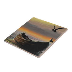 Sea Calmness Ceramic Tile Watercolor Art Fliese