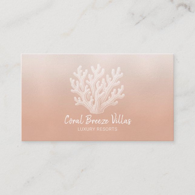 Sea Coral Silhouette | Lt Coral Business Card Visitenkarte (Vorderseite)