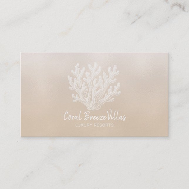 Sea Coral Silhouette | Lt Sand Pearl Business Card Visitenkarte (Vorderseite)