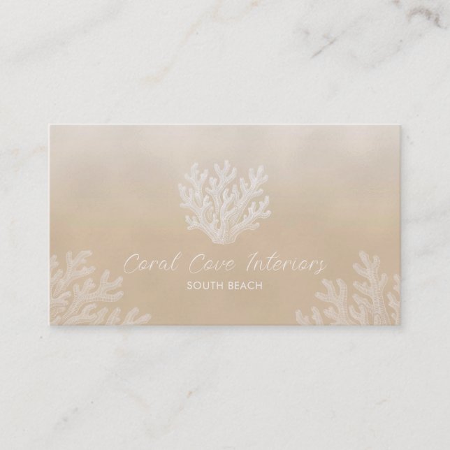 Sea Coral Silhouette | Sandy Pearl Business Card Visitenkarte (Vorderseite)