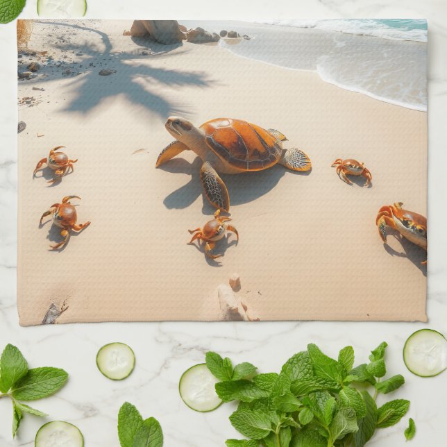 Sea  Crabs on Tropical Beach – Serene Ocea Geschirrtuch (Gefaltet)