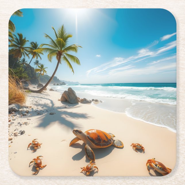 Sea  Crabs on Tropical Beach – Serene Ocea Rechteckiger Pappuntersetzer (Vorderseite)